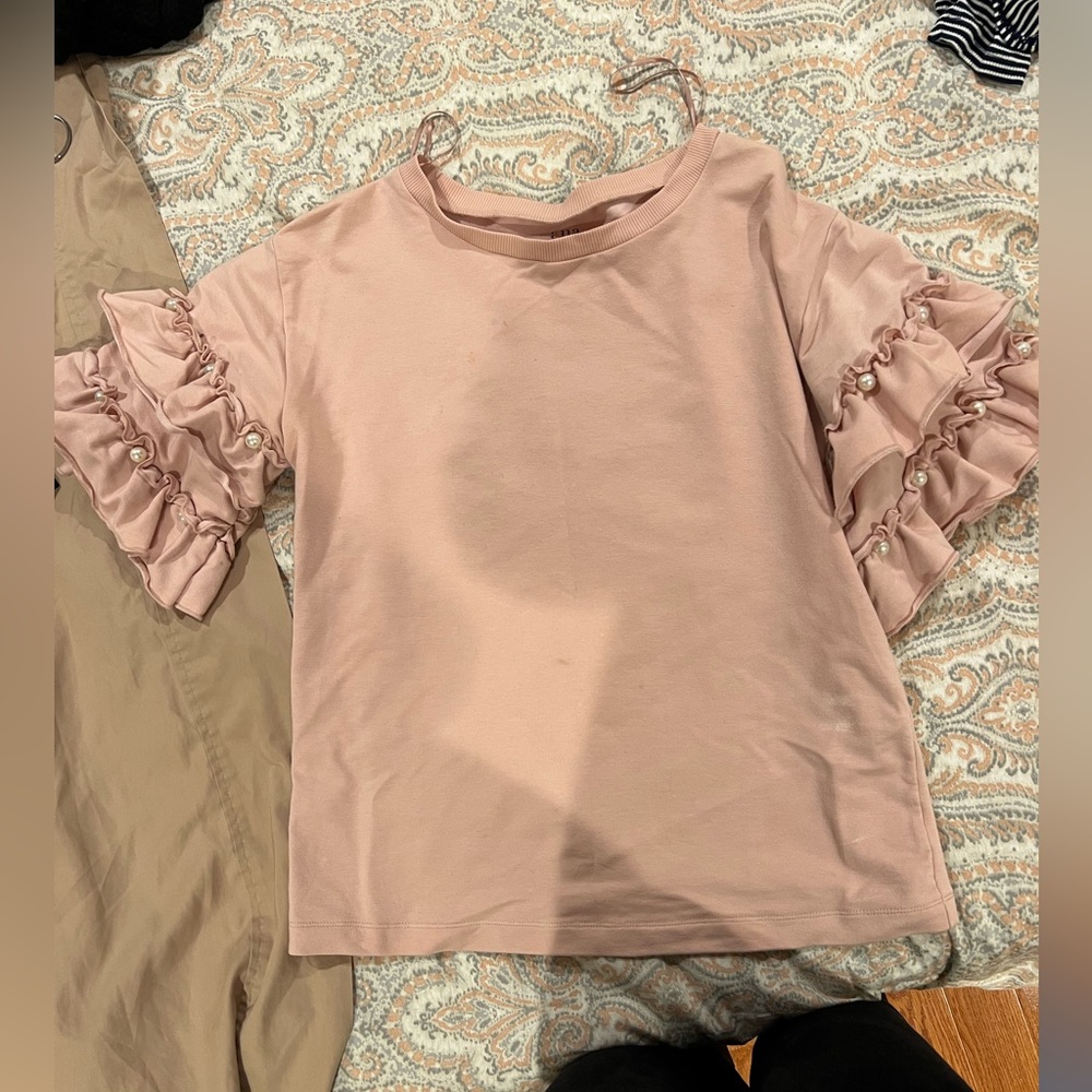 Top with flare sleeves embedded with pearls